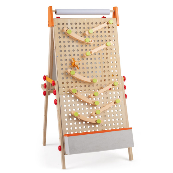 四合一儿童艺术画架，带大理石滑道，可调节高度双面绘画画架，配有纸卷和储物空间-5