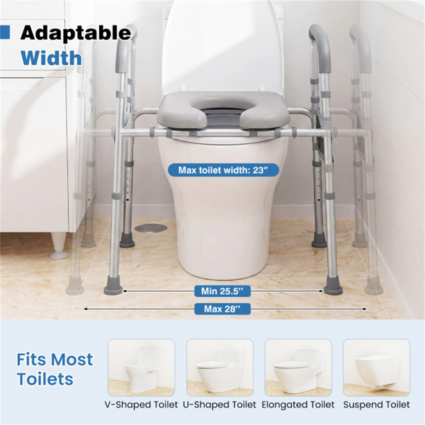 可调节的升高式马桶座（25.5英寸-28英寸宽x 27英寸-31英寸高），容量为300磅，带扶手和储物袋-5