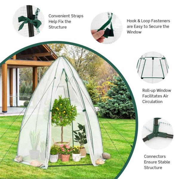 六角形迷你温室，带拉链门和卷帘窗，PE覆盖室外植物房 - 白色-6