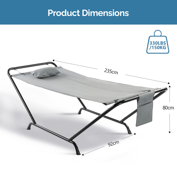 235*92*80CM 2*0.9M 600D双层牛津布吊床 灰色 吊床套装 550lbs-2