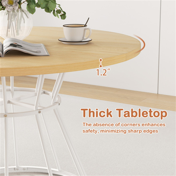 自然色47英寸圆形餐桌，适合4-6人家庭使用，沙漏金属底座和曲面桌面-8