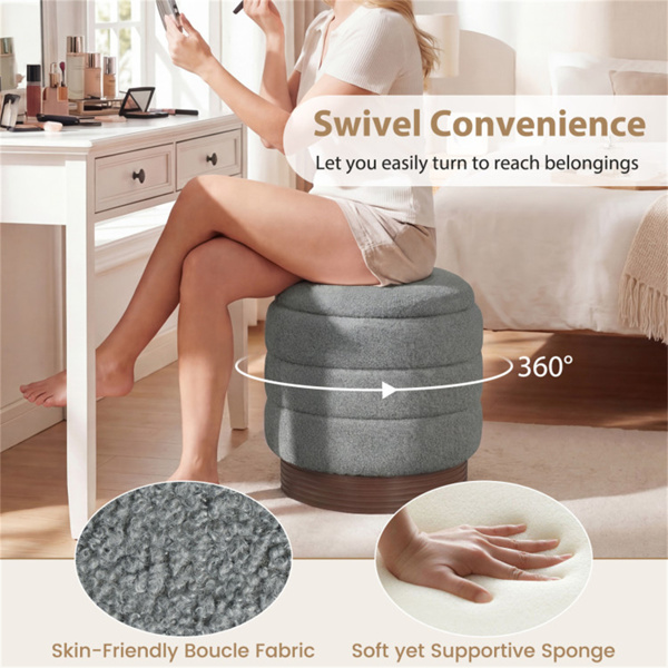 圆形旋转储物脚凳，带实木框架，无需组装，储物空间为5.5加仑-灰色-8