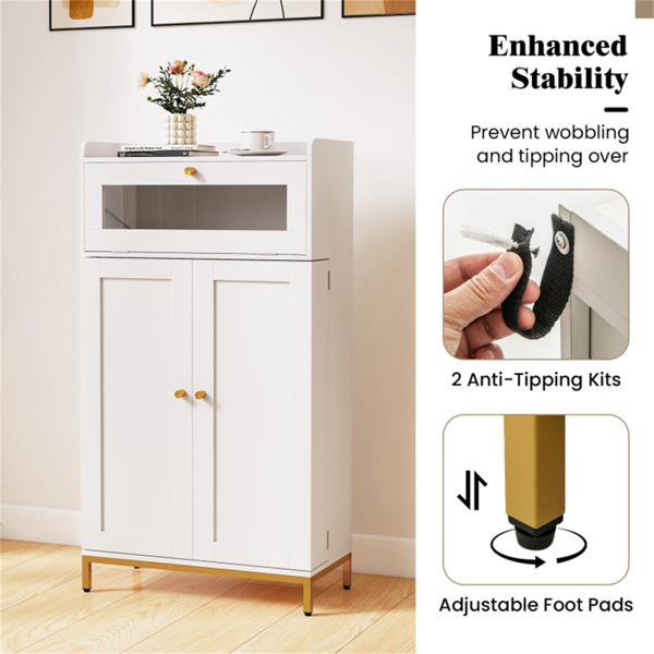 白色+金色厨房餐具柜，内置充电站（AC/USB/Type-C）和可定制的LED灯-4