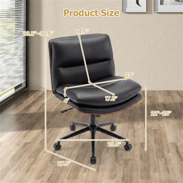 黑色无扶手办公椅，弧形靠背和宽座椅，360°旋转和摇动功能​-7