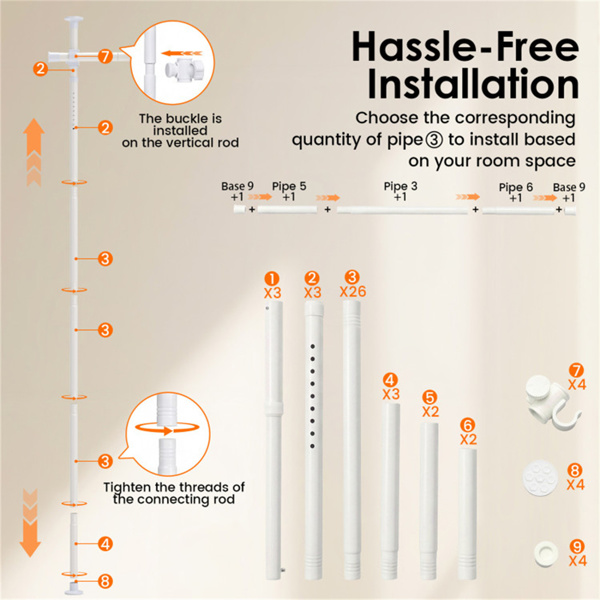 免钻L形房间分隔帘杆，可调节28“-142”宽x 4-10英尺高重型分隔杆-白色-6