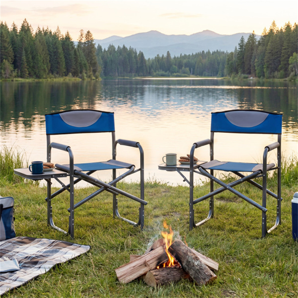 400LBS重型折叠露营椅，带边桌和杯架，户外带衬垫的董事椅-2