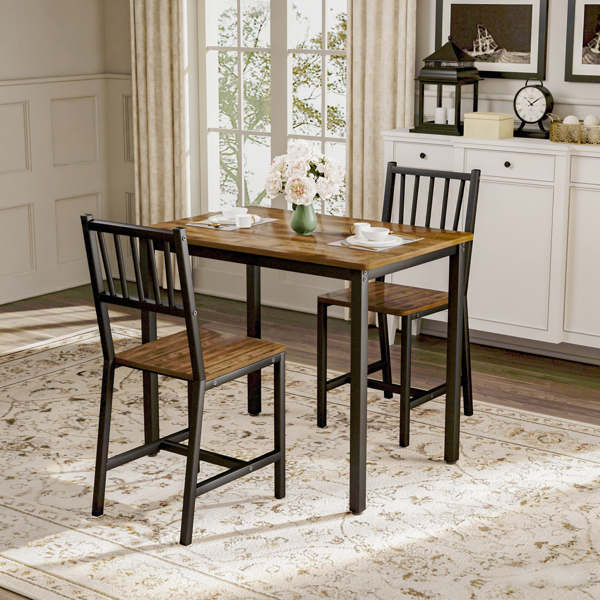 餐桌椅组合——吧台桌配2把餐椅 | 厨房中岛式餐桌椅 | 工业风设计，适用于厨房早餐区、客厅及派对室 | 胡桃木色 | 尺寸：35.4″长 x 23.6″宽 x 29.7″高--不支持self-pick up且不支持指定仓库发货-2