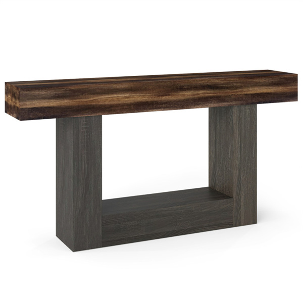 63英寸长窄入口桌，带防倾安全功能，农舍沙发控制台桌，带客厅走廊门厅两层储物空间-3