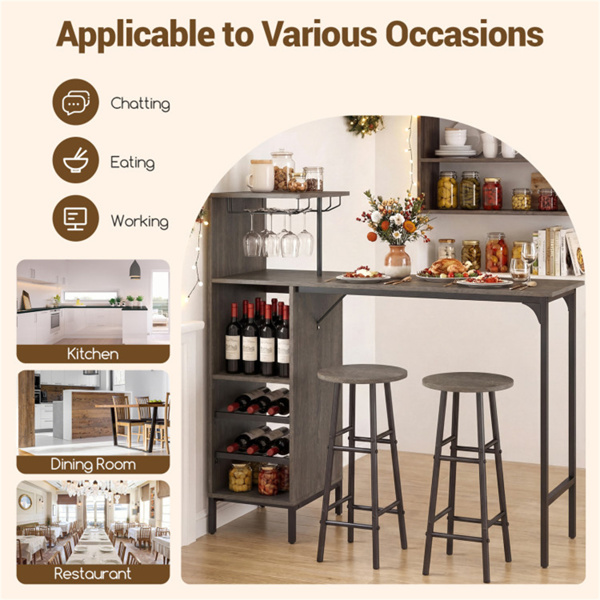 3PCS酒吧桌和凳子套装，葡萄酒储存（6瓶+酒杯架），橡木-10