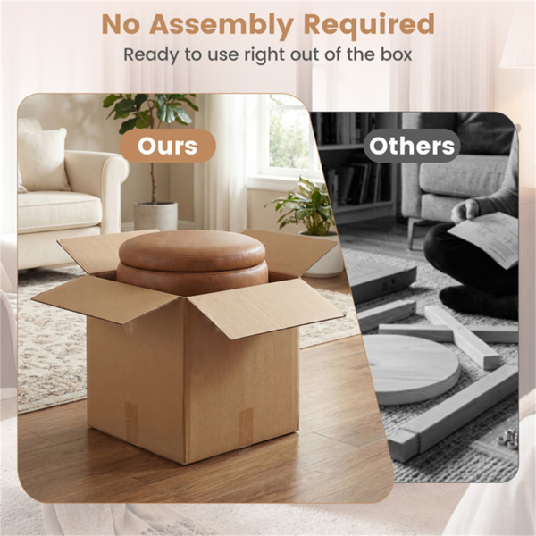 棕色360°旋转储物奥斯曼，43.18×45.72cm仿皮梳妆台凳，带26.50L隐藏空间-5