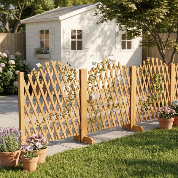 2PCS 205*33.5*80cm 可伸缩拱形款 柚木色 泡色工艺 杉木 木栅栏-5