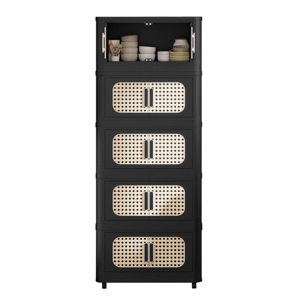 复古黑色，20英寸宽折叠储物柜，4层，19.69英寸×11.81英寸×40.55英寸，带磁性门的可折叠储物箱，带轮塑料储物柜--不支持self-pick up且不支持指定仓库发货-16