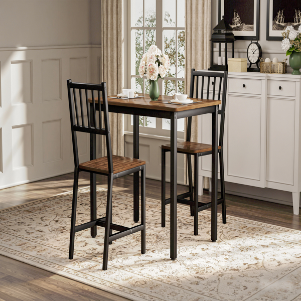餐桌椅组合——吧台桌配2把餐椅 | 厨房中岛式餐桌椅 | 工业风设计，适用于厨房早餐区、客厅及派对室 | 胡桃木色 | 尺寸：35.4″长 x 23.6″宽 x 29.7″高--不支持self-pick up且不支持指定仓库发货-4