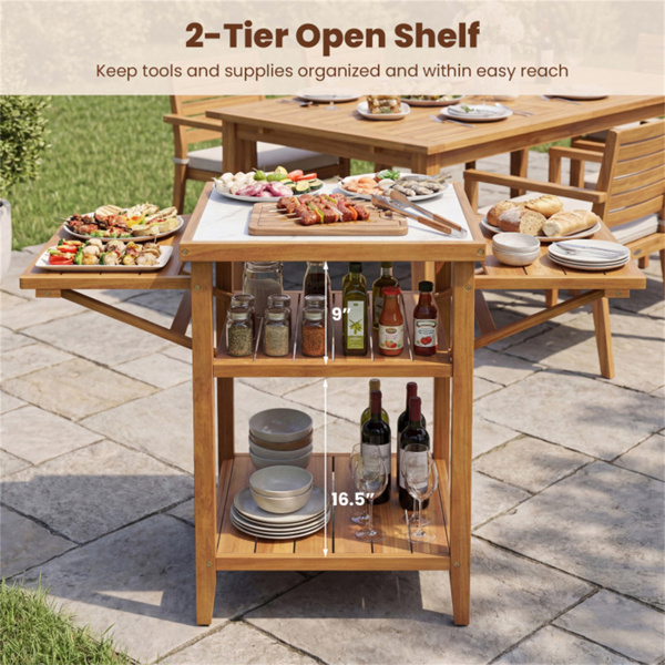 相思木户外烧烤桌，带落叶，烧烤准备站，带人造大理石树脂台面-9