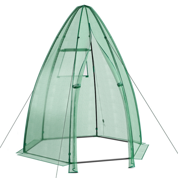 六角形迷你温室，带拉链门和卷帘窗，PE覆盖室外植物房-6