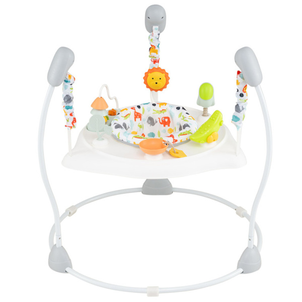 3层高度可调婴儿弹跳器，带多功能玩具，稳定的金属框架跳跃器 -白色-1