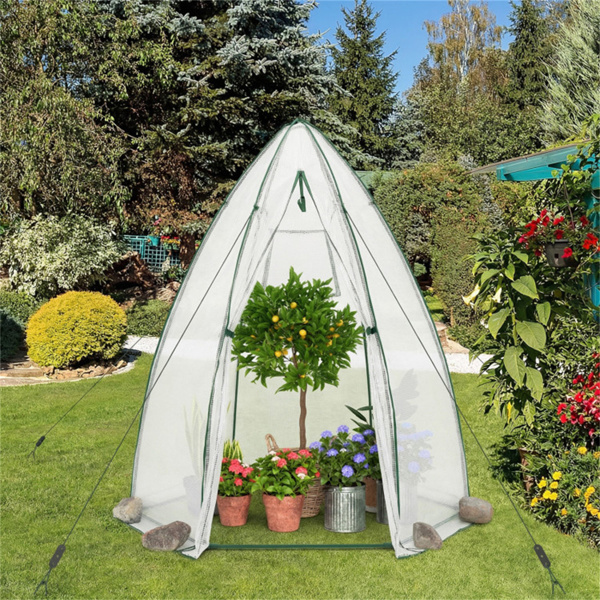 六角形迷你温室，带拉链门和卷帘窗，PE覆盖室外植物房 - 白色-10