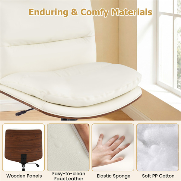 白色无扶手办公椅，弧形靠背和宽座椅，360°旋转和摇动功能​-4