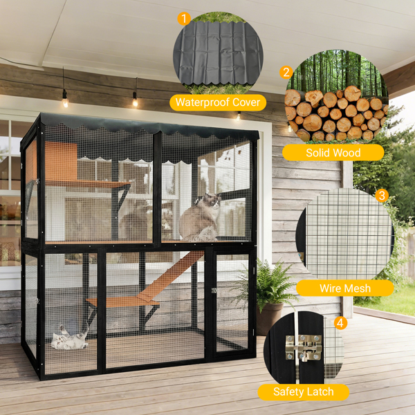 木制猫舍户外猫笼大型猫屋，适合多只猫咪散步，室内四层猫笼屋，带防水罩和坡道--不支持self-pick up且不支持指定仓库发货-4