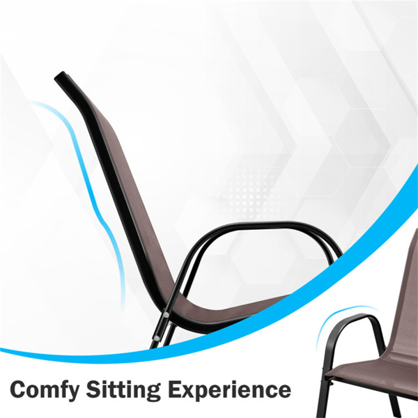 棕色2件套可堆叠的露台餐椅，符合人体工程学的钢架透气织物户外椅，容量330磅-4