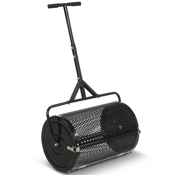 24英寸0.75英寸×0.5英寸网眼草坪追肥撒布机，土壤沙肥堆肥撒布机-黑色-2