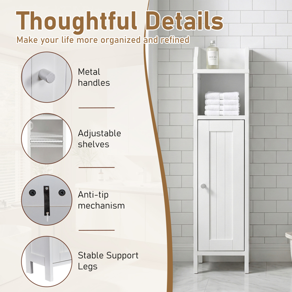 白色 刨花板三胺贴面+密度板喷漆竖纹 20*20*80cm 一门一搁架一围挡 浴室立柜-4