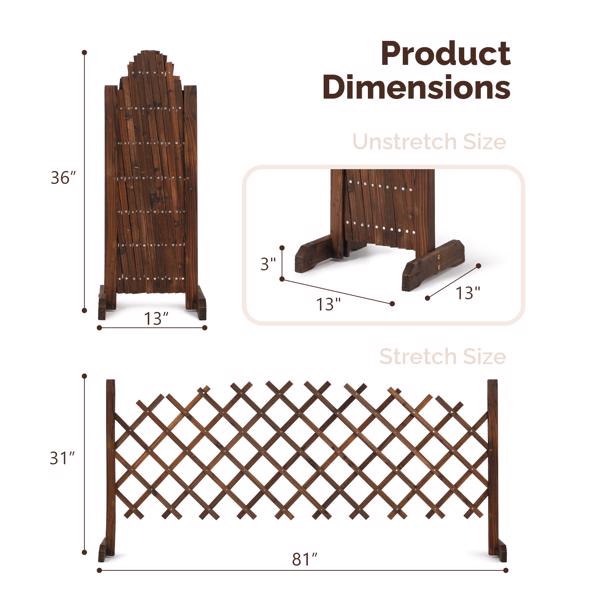 2PCS 205*33.5*80cm 可伸缩拱形款 碳化色 泡色工艺 杉木 木栅栏-5