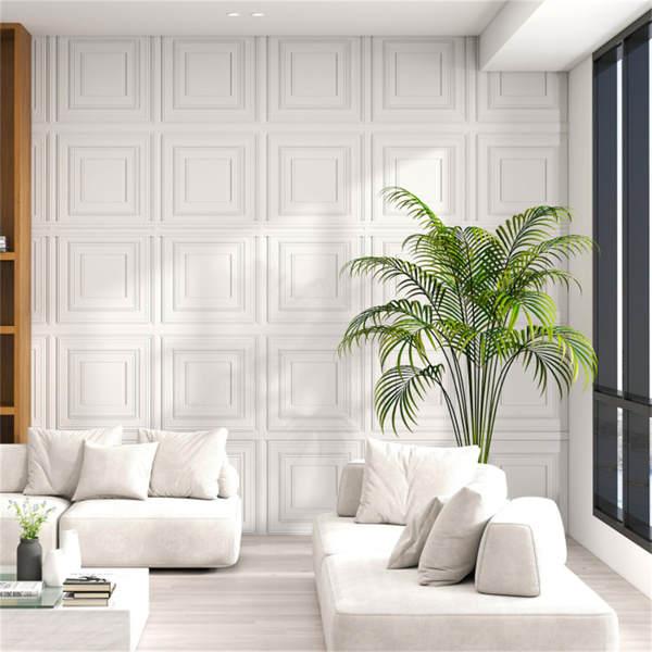 12块24英寸x 24英寸PVC吊顶瓷砖，适用于家庭办公室的防水3D纹理天花板-3