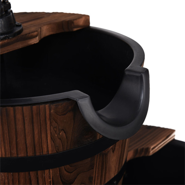 乡村风格的2层手动泵桶式喷泉，庭院花园的室外木制冷杉喷泉-3