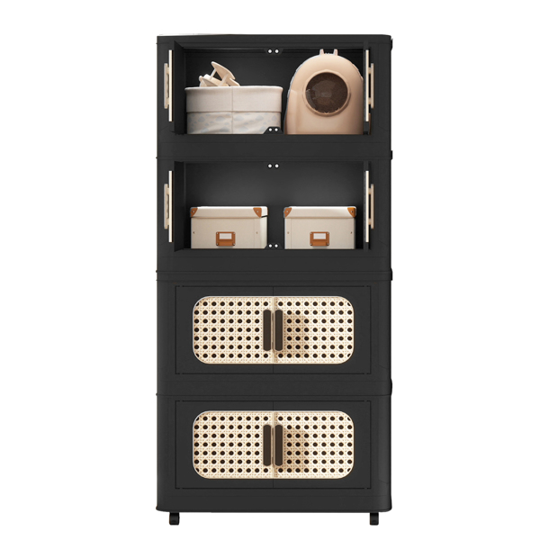 复古黑色，20英寸宽折叠储物柜，4层，19.69英寸×11.81英寸×40.55英寸，带磁性门的可折叠储物箱，带轮塑料储物柜--不支持self-pick up且不支持指定仓库发货-19