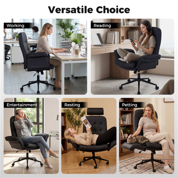 带翻转扶手的Criss十字椅，带可调节高度和摇摆功能的人造皮革交叉腿办公椅-灰色-10