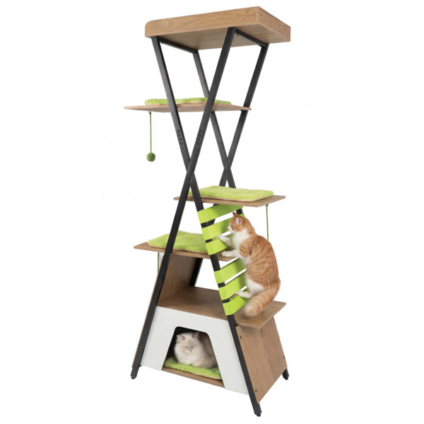 73英寸多层猫树，带公寓和鲈鱼，多猫攀爬塔，带抓地垫和互动玩具-2