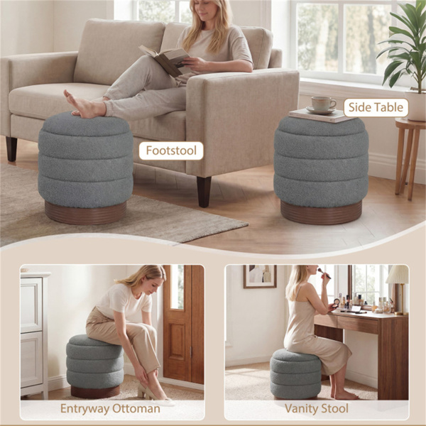 圆形旋转储物脚凳，带实木框架，无需组装，储物空间为5.5加仑-灰色-9