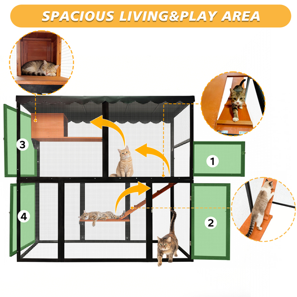 木制猫舍户外猫笼大型猫屋，适合多只猫咪散步，室内四层猫笼屋，带防水罩和坡道--不支持self-pick up且不支持指定仓库发货-5