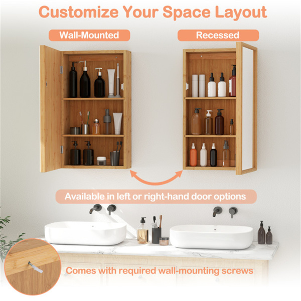 14英寸x 5.5英寸x 24英寸竹制浴室药柜，带镜子，壁挂式储物箱-9