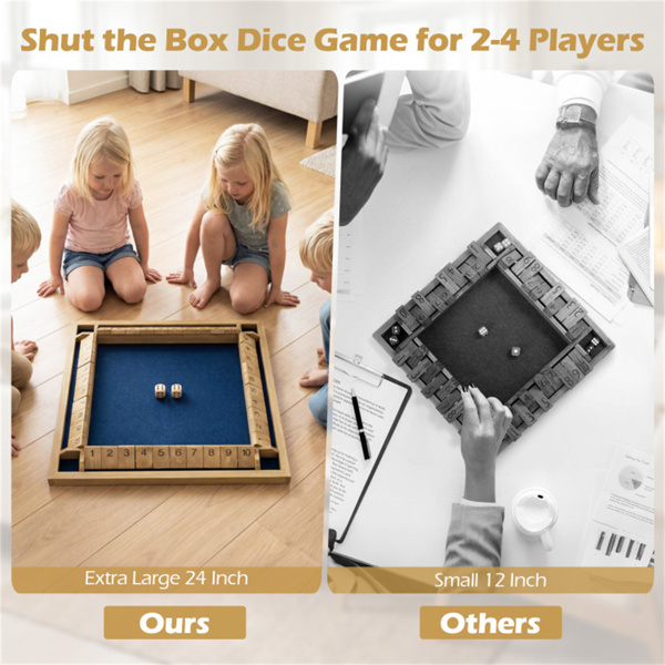 24英寸天然松木盒子游戏，2-4名玩家，10个数字牌和2个骰子，适合家庭/聚会-4