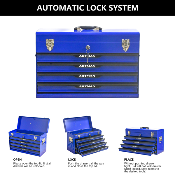 20英寸钢制便携式工具箱，带抽屉 - 工具收纳箱整理器，带金属锁扣 - 粉末涂层工具收纳柜（蓝色）--不支持self-pick up且不支持指定仓库发货-8