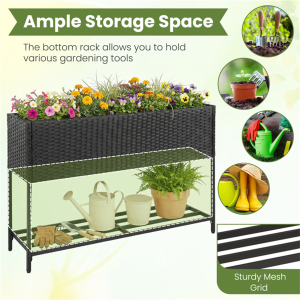 黑色PE藤条高架花盆，带下架，101.6×30.48×71.12cm带排水的高架花园床，7.03kg-5