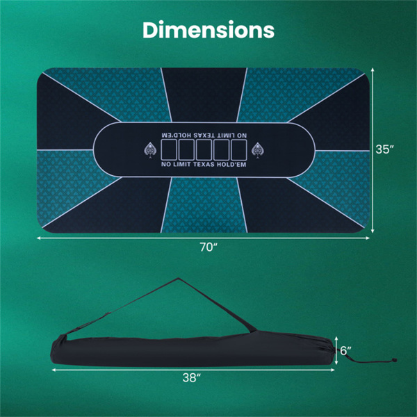 70英寸×35英寸10人XL扑克桌垫，防滑橡胶底座防泼洒多氨纶桌面，带手提包（黑色和绿色）-4