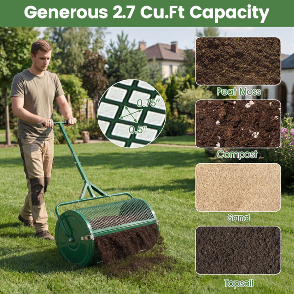 24英寸0.75英寸×0.5英寸网眼草坪追肥撒布机，土壤沙肥堆肥撒布机-绿色-7