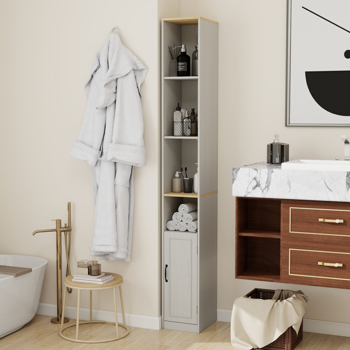 72英寸高纤薄储物柜，6层窄型独立式浴室柜，带1扇门和2个可调节搁板，书架展示储物架，立方体CD/DVD储物柜 - 复古白(不支持self-pick up且不支持指定仓库发货)