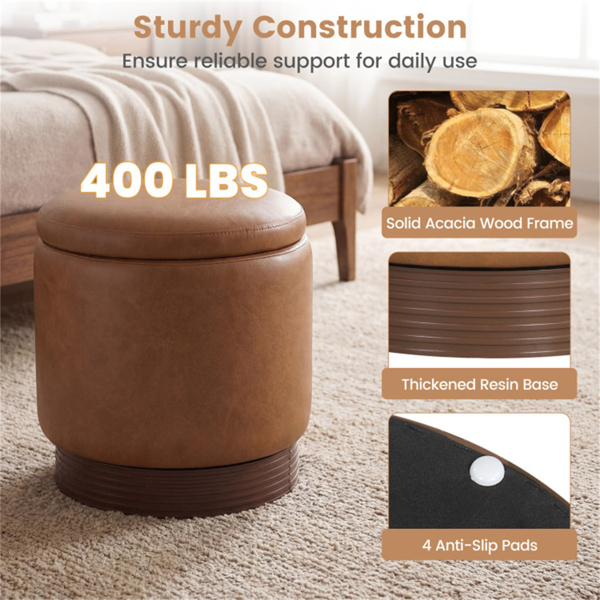 棕色360°旋转储物奥斯曼，43.18×45.72cm仿皮梳妆台凳，带26.50L隐藏空间-10