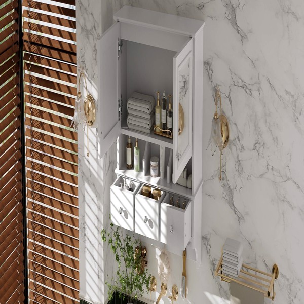 四合一浴室镜柜，24英寸壁挂式药柜，带抽屉和收纳挂钩，高清镜面，带浴室梳妆台储物空间--不支持self-pick up且不支持指定仓库发货-9