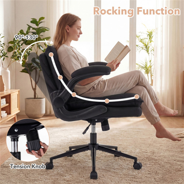 带翻转扶手的Criss十字椅，带可调节高度和摇摆功能的人造皮革交叉腿办公椅-灰色-9