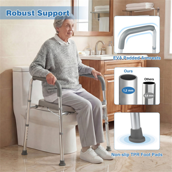 可调节的升高式马桶座（25.5英寸-28英寸宽x 27英寸-31英寸高），容量为300磅，带扶手和储物袋-9