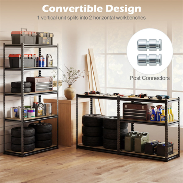 5层重型黑色车库货架单元，72英寸高x 36英寸宽x 18英寸深，2200磅负载能力无螺栓存储架-3