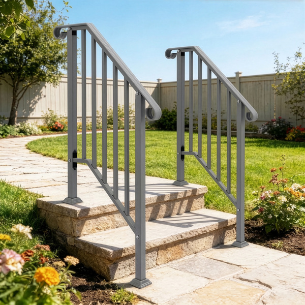 银色 2阶 庭院楼梯扶手-10