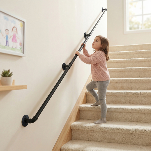 12FT 黑色 三节装 铁质 庭院楼梯扶手-3