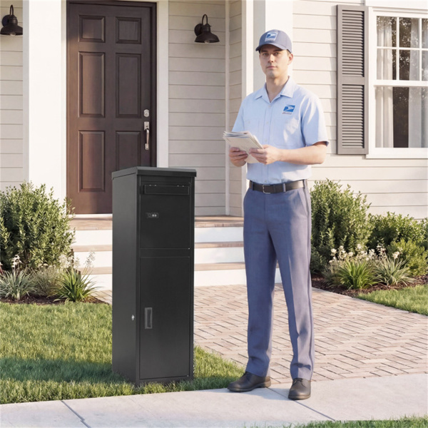 带密码锁和钥匙锁的双隔间包裹投递箱，室外镀锌钢包裹邮箱-2