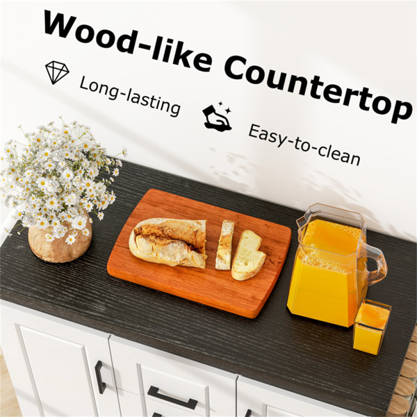 白色厨房岛推车，带4个抽屉和2个橱柜，5个带制动器的万向脚轮-10